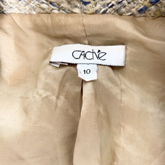 Cache Brown Blue tweed Blazer Jackets Frayed Trim Womens Size 10 - Picture 11 of 14